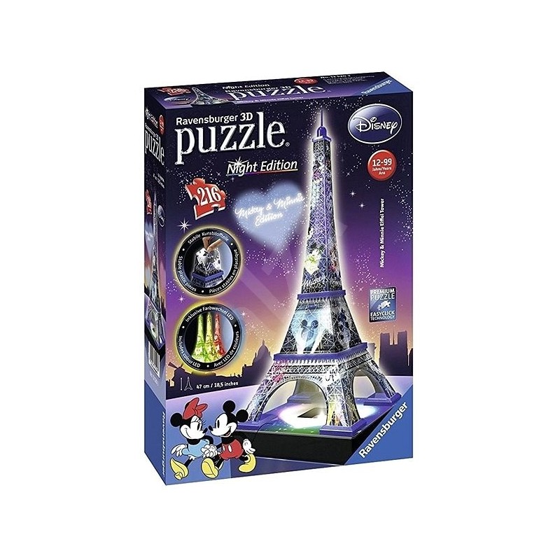 cuscús Inhibir cueva Effiel Tower at Night Mickey & Minnie Edition 216 pc 3D Puzzle