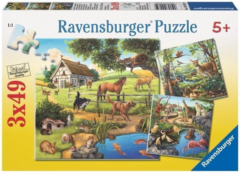 Forest/Zoo/Domestic Animals Ravensburger Puzzle 3 x 49pc