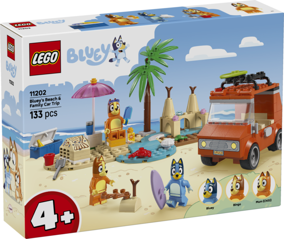 LEGO® Bluey: Bluey’s Beach & Family Car Trip, Preschool Toy Building Kit 11202